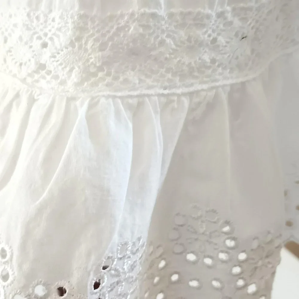Calvin Klein Denim & Eyelet Peplum Dress 12M White Off Shoulder Peasant